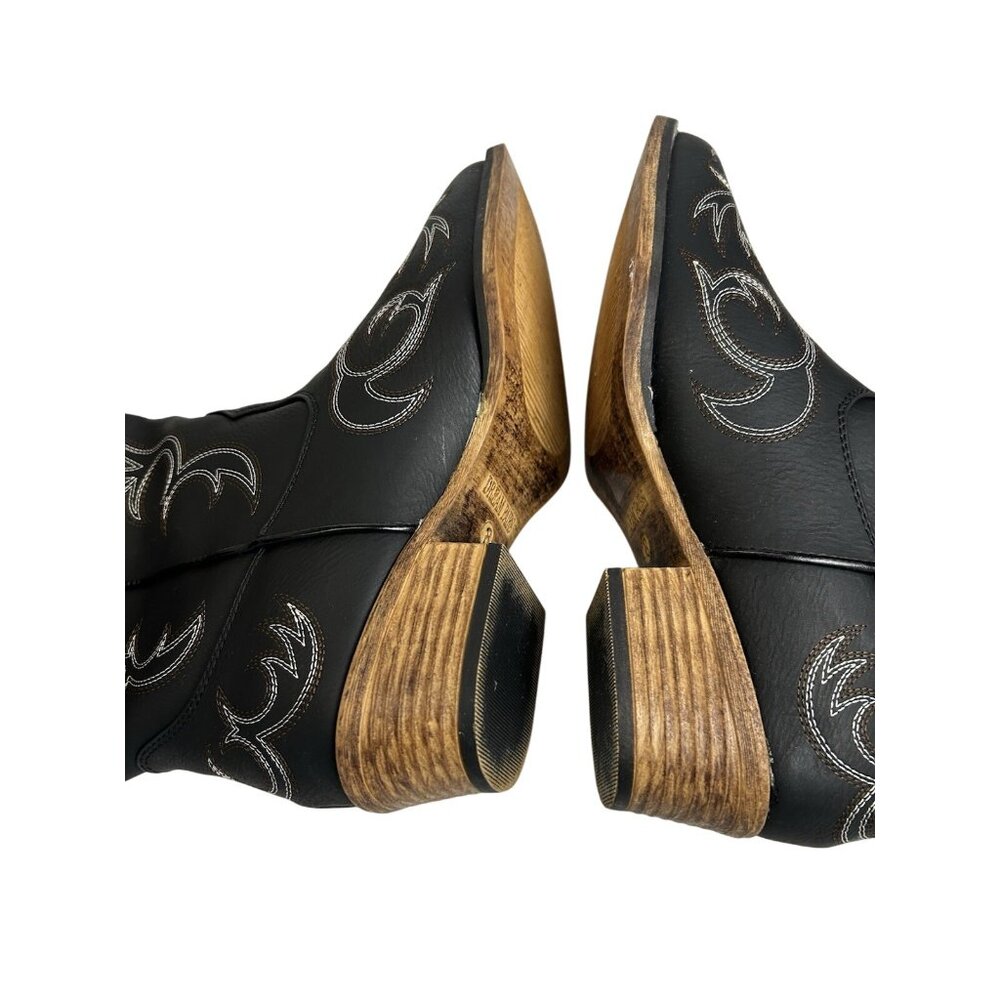 Women 8 Square-toe Mid-Calf Cowgirl Boots Embroidered Western Black- Dream Paris - Picture 11 of 14